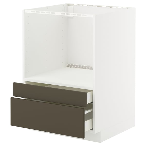 METOD / MAXIMERA Meuble pour micro combi/tiroirs, blanc/Havstorp brun-beige, 60x60 cm