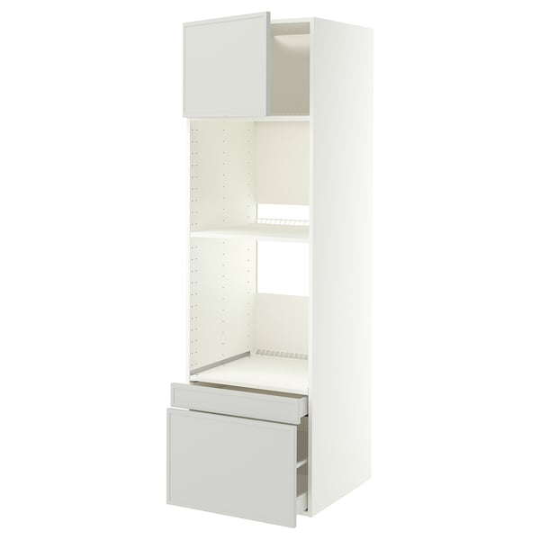 METOD / MAXIMERA Rangement four/combiné+tir/2 tir, blanc/Aspudden gris clair, 60x60x200 cm