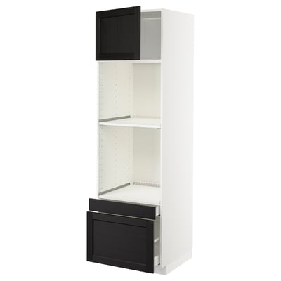 Armoire de cuisine METOD avec portes teintées noires, cadre robuste, étagères réglables, design moderne.