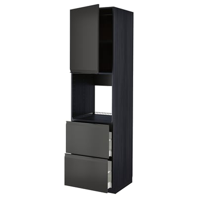 Armoire de cuisine noire moderne avec tiroir et étagère ouverte, design élégant.