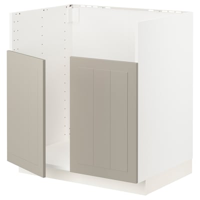 Une armoire de cuisine METOD beige avec un cadre robuste et des charnières à encliquetage.