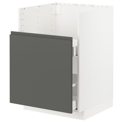 Armoire de cuisine moderne METOD en gris foncé avec poignées intégrées, design élégant.
