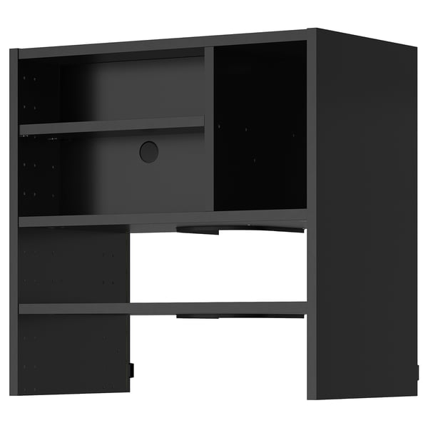 Armoire murale noire, faisant partie du système de cuisine METOD, dotée d’étagères et d’un design élégant pour le rangement et la ventilation.