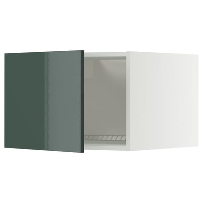 Armoire de cuisine METOD gris-vert brillant avec porte battante, design moderne.
