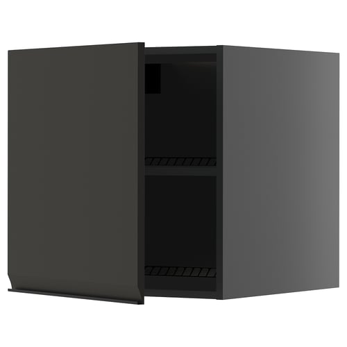 Armoire de cuisine ouverte gris foncé avec finition mate et deux étagères. Design moderne et minimaliste.