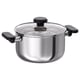 Option : Casserole en argent poli avec poignées noires et couvercle en verre.