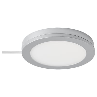 Lumière circulaire argentée MITTLED, corps en plastique, lueur blanche pour l’éclairage de l’armoire.