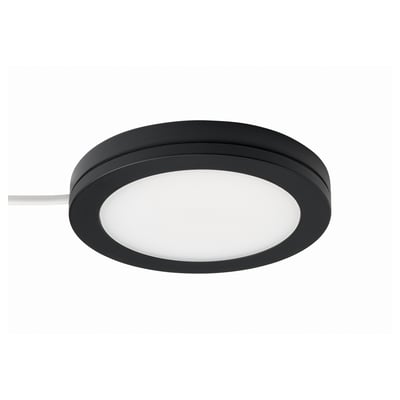 Lumière LED circulaire noire MITTLED, design élégant, émet une douce lueur blanche, économe en énergie.