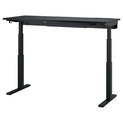 Bureau assis-debout réglable noir MITTZON : moderne, rectangulaire, cadre métallique robuste, réglage électrique de la hauteur.