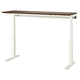 Bureau Mittzon, plateau marron, pieds blancs, hauteur réglable, design moderne.