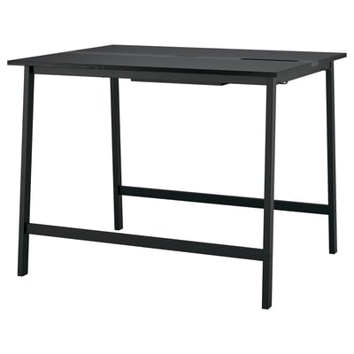 MITTZON : table haute de conférence noire avec pieds en métal et plateau en placage de frêne.