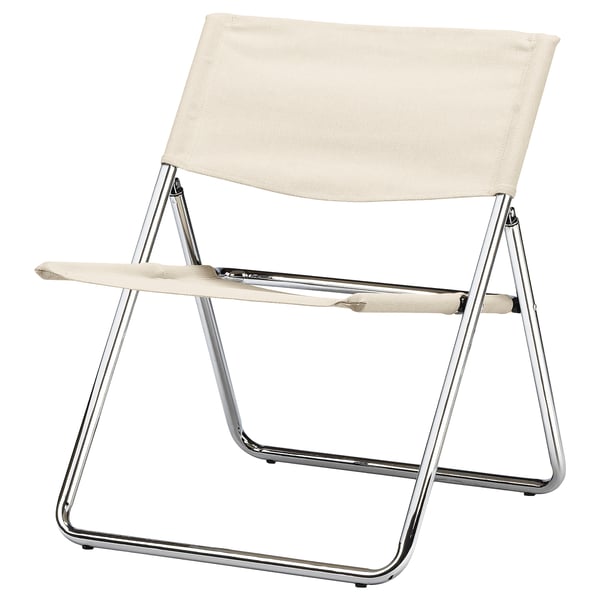 Chaise pliable Ikea MOFALLA blanche avec cadre chromé.
