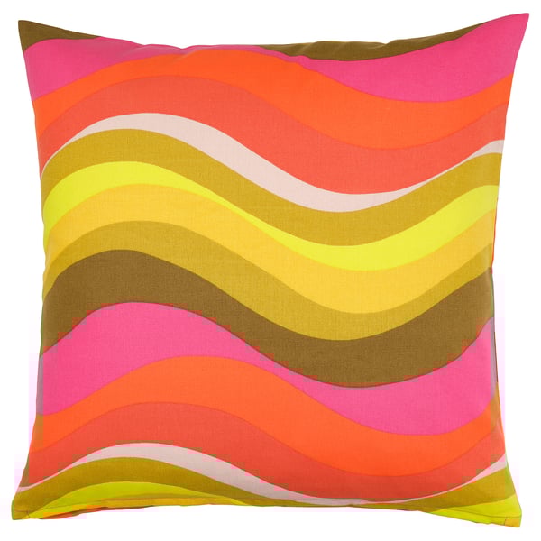 Coussin MYGGBLOMSTER : motif de vagues coloré, coton recyclé, carré.