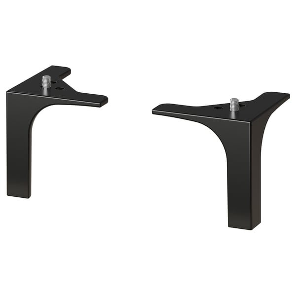 Deux pieds en métal en aluminium noir NANNARP, enduits de poudre, avec vis, pour le support de meubles surélevés.