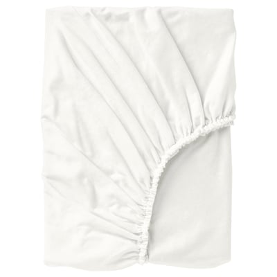 Drap de lit en flanelle NORDRUTA blanc, coton doux, coins ajustés, blanc pur.