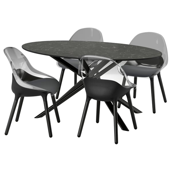 NORRMJÖLE / BALTSAR Table et 4 chaises, noir marbré/noir, 170 cm
