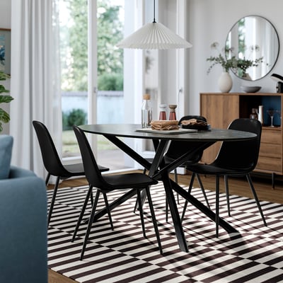 NORRMJÖLE / NORDMANSSKÄR Table et 4 chaises, marbré noir/Bomstad noir, 170x97 cm
