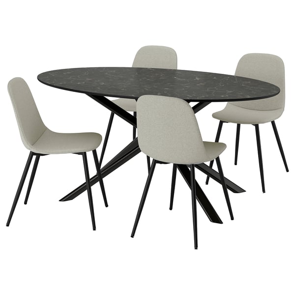 NORRMJÖLE / NORDMANSSKÄR Table et 4 chaises, marbré noir/noir Tonerud gris, 170x97 cm