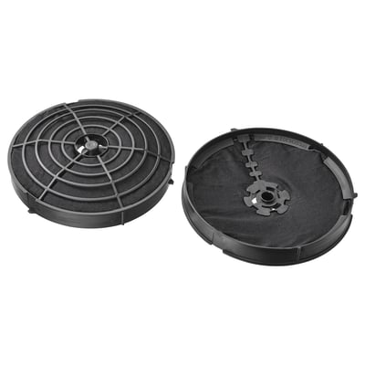 Une paire de filtres à charbon ronds noirs. L’un a une grille, l’autre un maillage avec un clip.