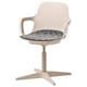Chaise de bureau ODGER beige avec assise rayée noir/blanc, accoudoirs, hauteur réglable.