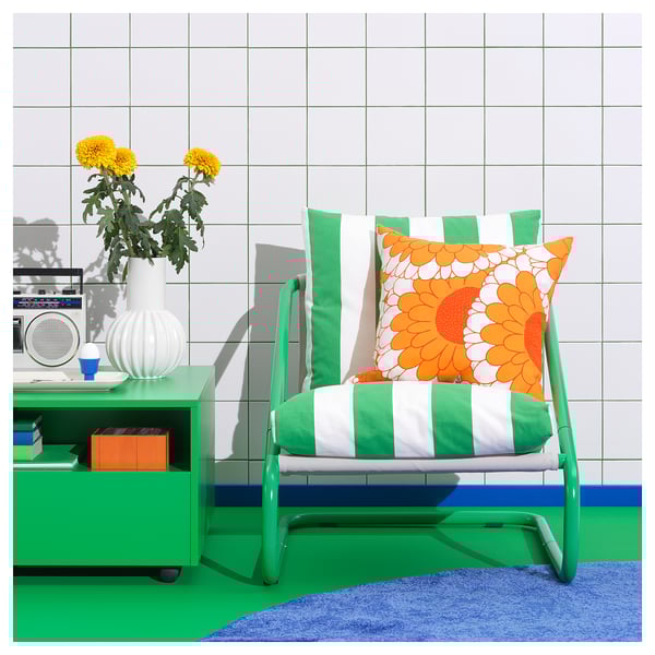 ÖNNESTAD Jeu de coussin pour fauteuil, vert/blanc/Radbyn