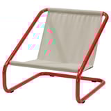Chaise pliable rouge ÖNNESTAD, design minimaliste moderne avec tissu beige, cadre en acier, léger.