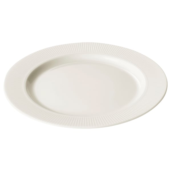 Assiette blanche OFANTLINT, ronde, à bords nervurés, en porcelaine feldspathique.