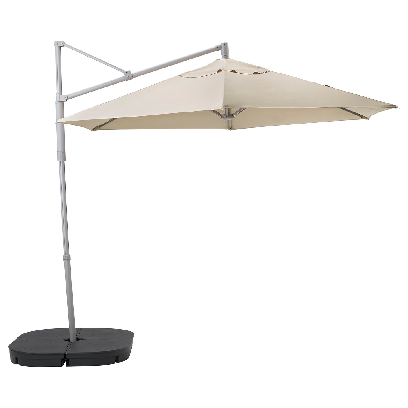 OXNÖ / LINDÖJA Parasol, suspendu avec socle beige, Svartö gris foncé
