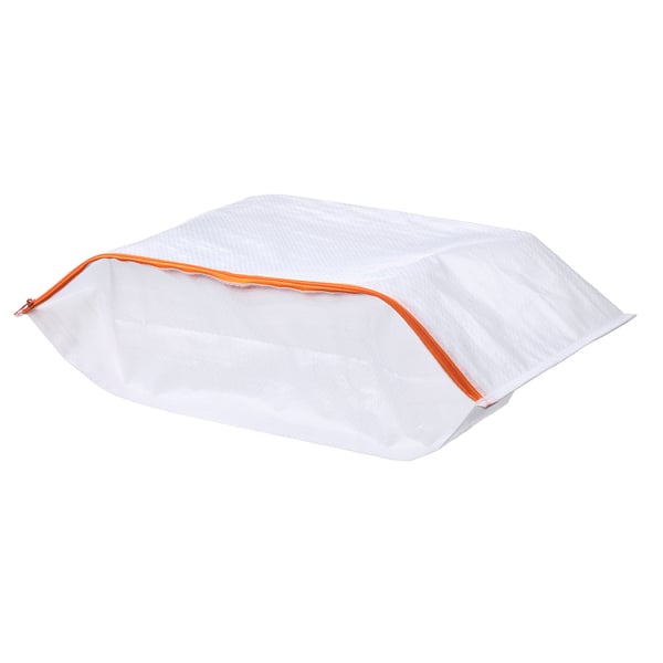 Sac à chaussures PÄRKLA, blanc avec bordure orange, design plat, grande capacité, fermeture à glissière.