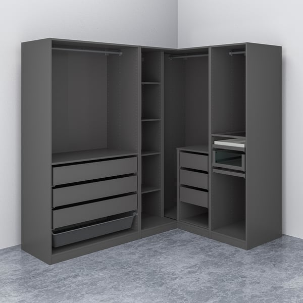 PAX Armoire d'angle, gris foncé, 211/161x201 cm
