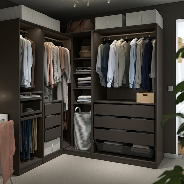 PAX Armoire d'angle, gris foncé, 211/161x201 cm