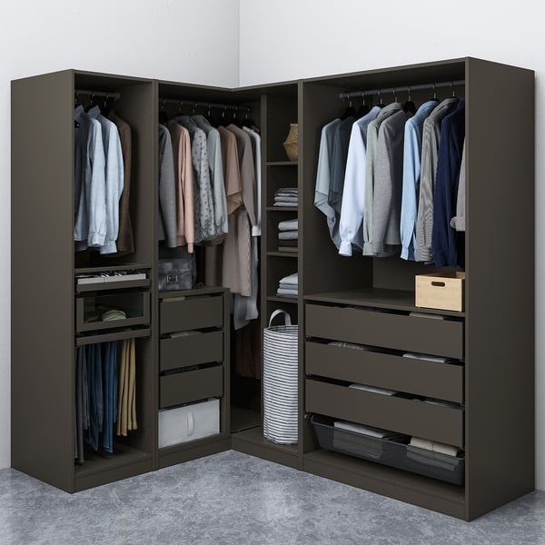 PAX Armoire d'angle, gris foncé, 211/161x201 cm