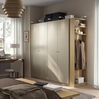 PAX / FORSAND Combinaison armoire, gris-beige gris-beige/motif chêne, 220x60x201 cm