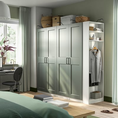 PAX / GRIMO Combinaison armoire, blanc gris vert/blanc, 220x60x201 cm