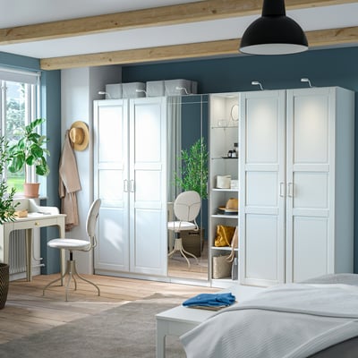 PAX / KAMMARTORP/TYSSEDAL Combinaison armoire, blanc miroir/gris blanc, 285x60x201 cm