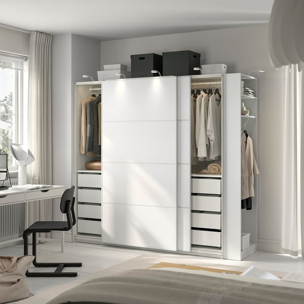 PAX / MEHAMN Armoire pte coul, blanc blanc/double face blanc, 220x66x201 cm