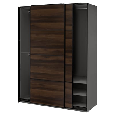 PAX / MEHAMN Armoire pte coul, gris foncé noir/double face motif chêne brun foncé, 150x66x201 cm