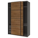 PAX / MEHAMN Armoire pte coul, gris foncé noir/double face noyer, 150x66x236 cm