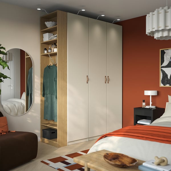 PAX / REINSVOLL Combinaison armoire, gris-beige gris-beige/motif chêne, 170x60x236 cm