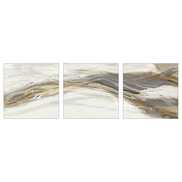 Trois impressions sur toile aux tons naturels et terreux présentant des textures et des motifs semblables à ceux du marbre. Forme rectangulaire, encadrée, idéale pour la décoration intérieure.