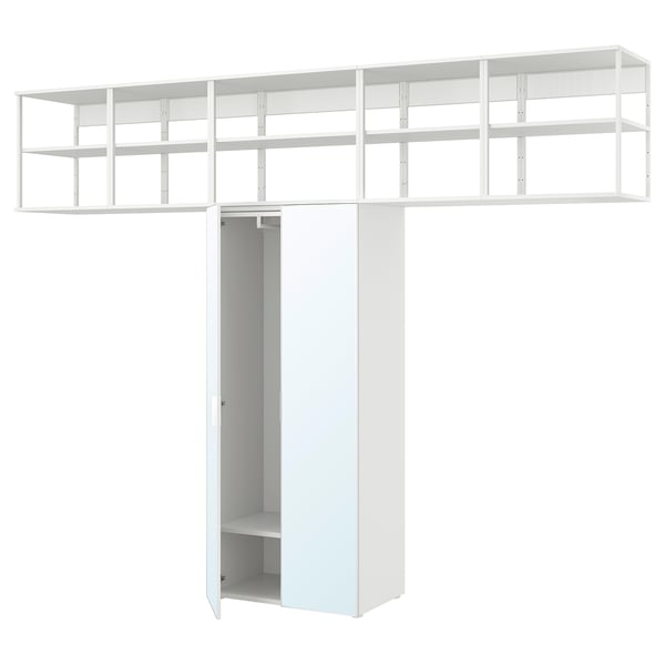 Armoire modulaire ikea PLATSA blanche avec étagères ouvertes et rangement fermé.