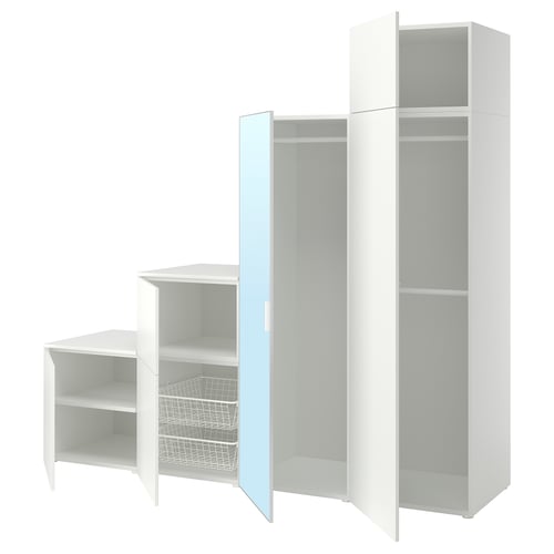 PLATSA Armoire 6 portes, blanc miroir en verre STRAUMEN/blanc FONNES, 240x57x221 cm