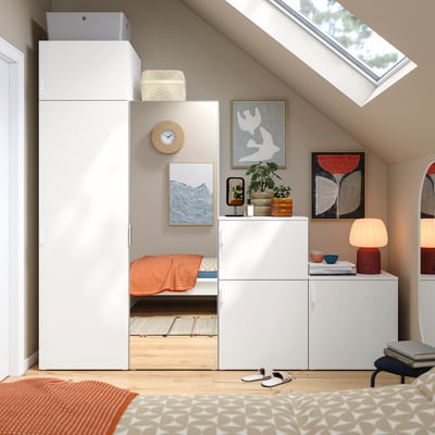 PLATSA Armoire 6 portes, blanc miroir en verre STRAUMEN/blanc FONNES, 240x57x221 cm