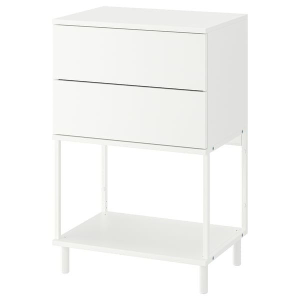 Meuble de rangement PLATSA blanc avec cadre en métal, 3 étagères, design minimaliste.