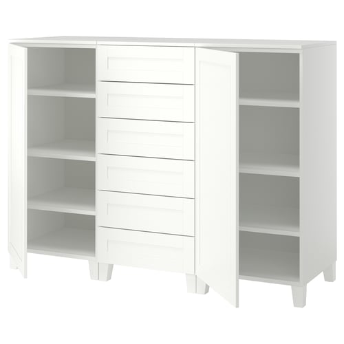 PLATSA Élément avec portes et tiroirs, blanc/SANNIDAL blanc, 180x57x133 cm