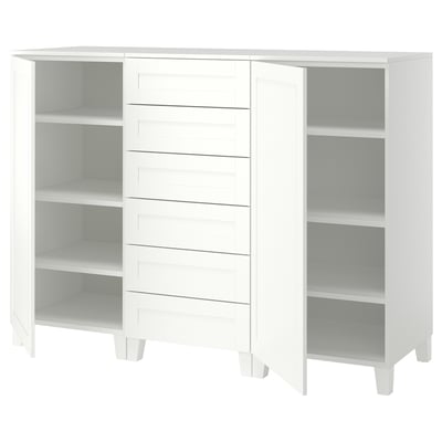 PLATSA Élément avec portes et tiroirs, blanc/SANNIDAL blanc, 180x57x133 cm