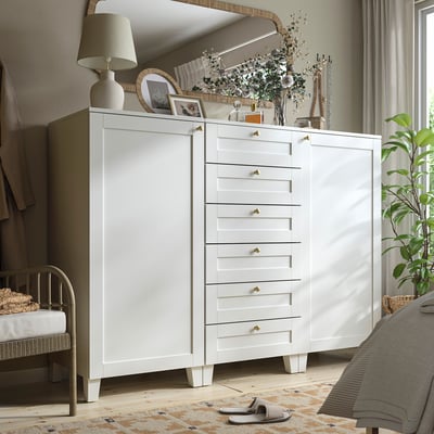 PLATSA Élément avec portes et tiroirs, blanc/SANNIDAL blanc, 180x57x133 cm