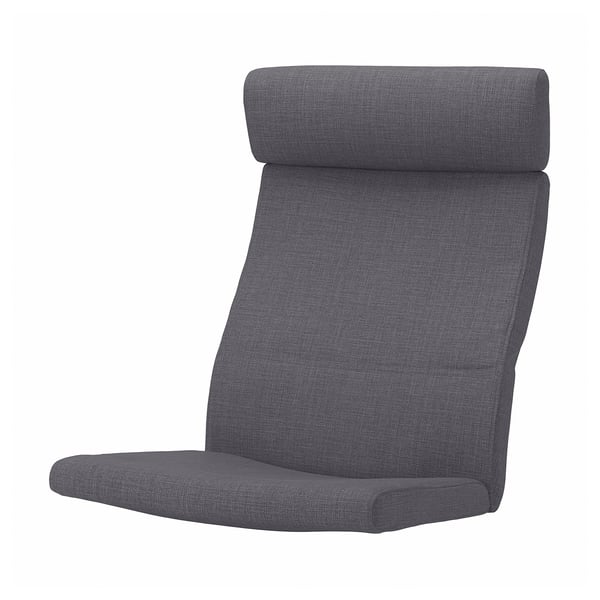 Coussin de chaise POÄNG gris foncé, épais, texturé, rectangulaire avec plateau roulé.