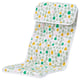 Coussin de siège bébé POÄNG : pois jaunes et verts vifs sur blanc, polyester et coton doux, rectangulaire avec rembourrage.
