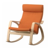 Chaise berçante POÄNG orange ; Cadre en bois, assise et dossier rembourrés, design incurvé.